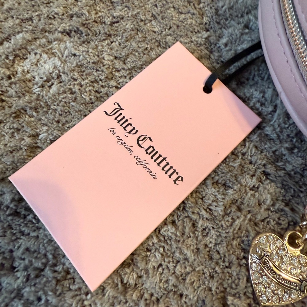 Juicy Couture Dusty Blush Fluffy Heart Crossbody Bag Logo Print Pink NWT - Picture 3 of 12